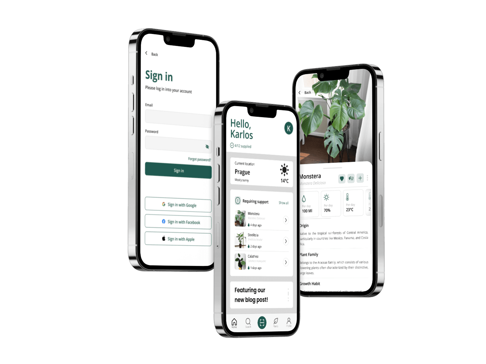 Obrazovky aplikace Plantiful na telefonech